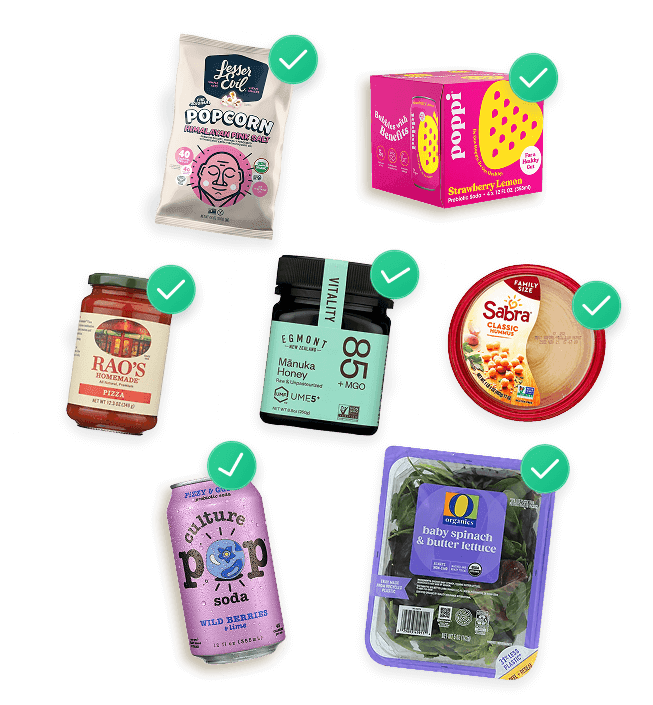 A group of snacks with the diamond badge on them to indicate that they are perfect