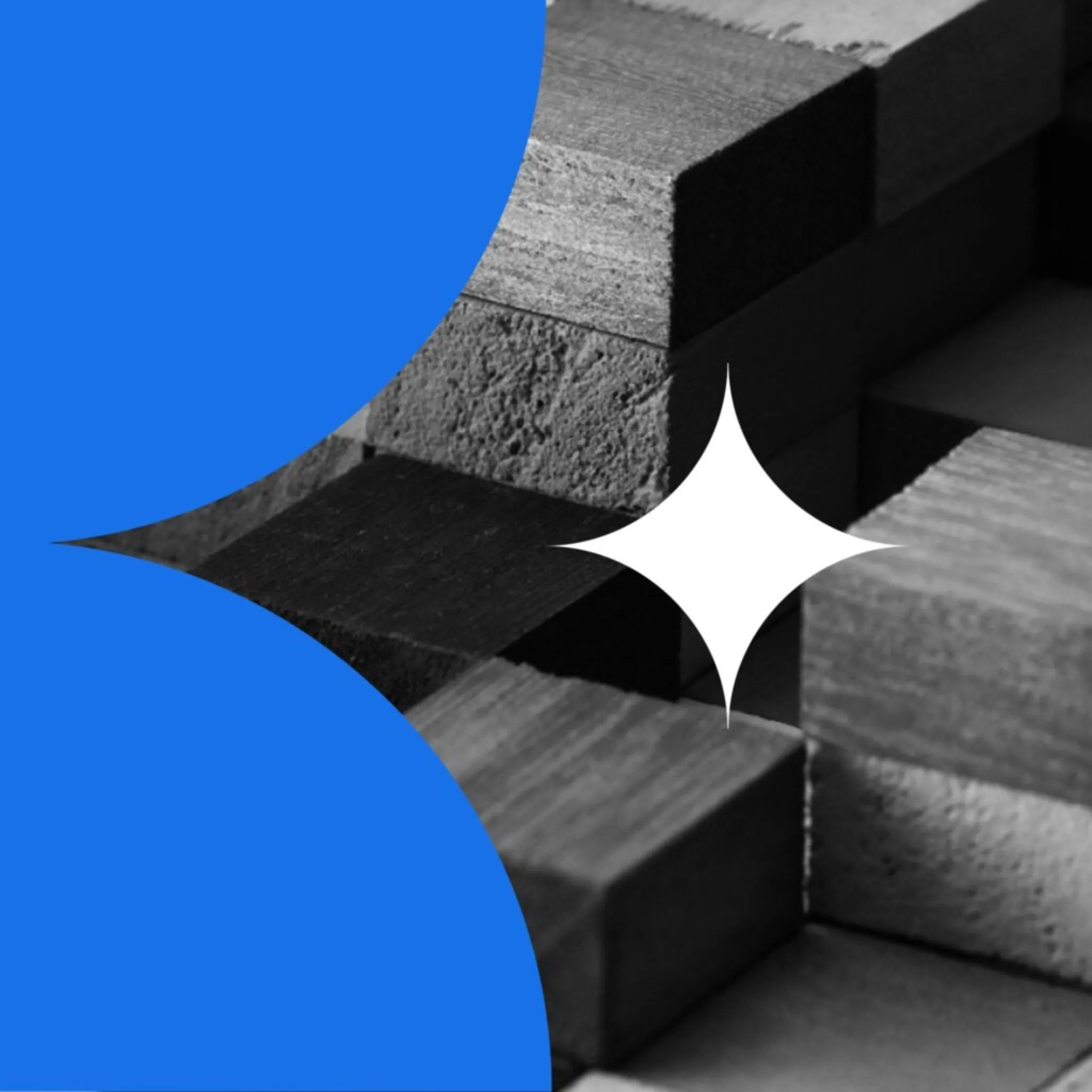 Abstract layered wooden blocks with graphic star overlay