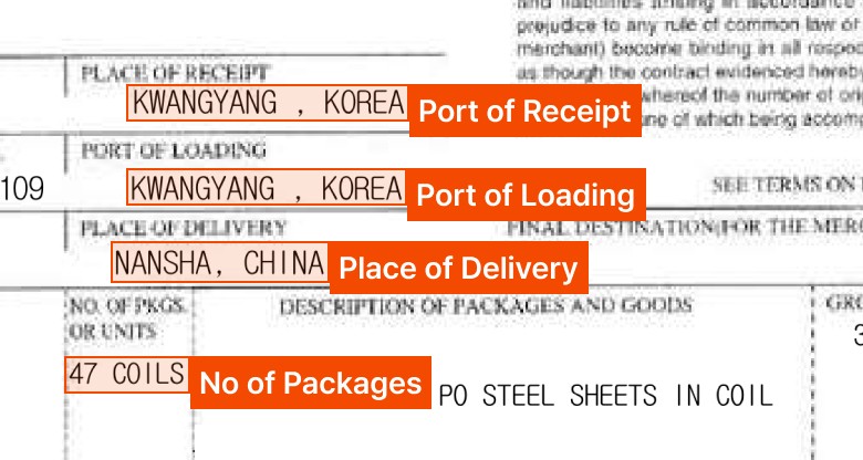 Example of Unstructured Document (Bill of Lading) Data Extraction