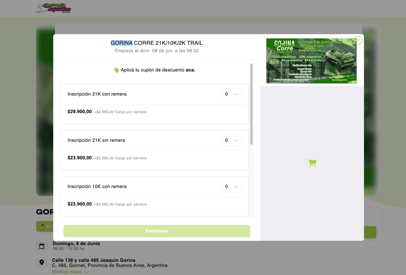 checkout de compra con opción de venta de múltiples entradas