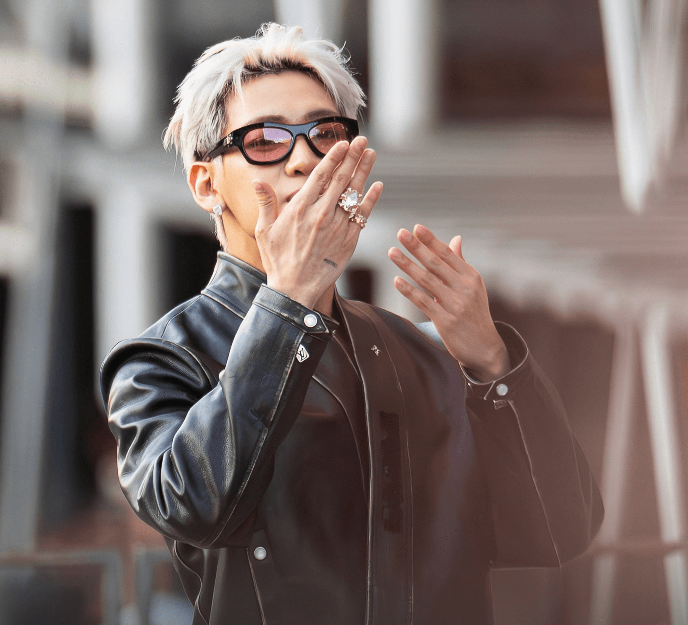 BamBam blows a kiss to fans at the Louis Vuitton Men's Spring-Summer 2026 show at Paris Fashion Week.