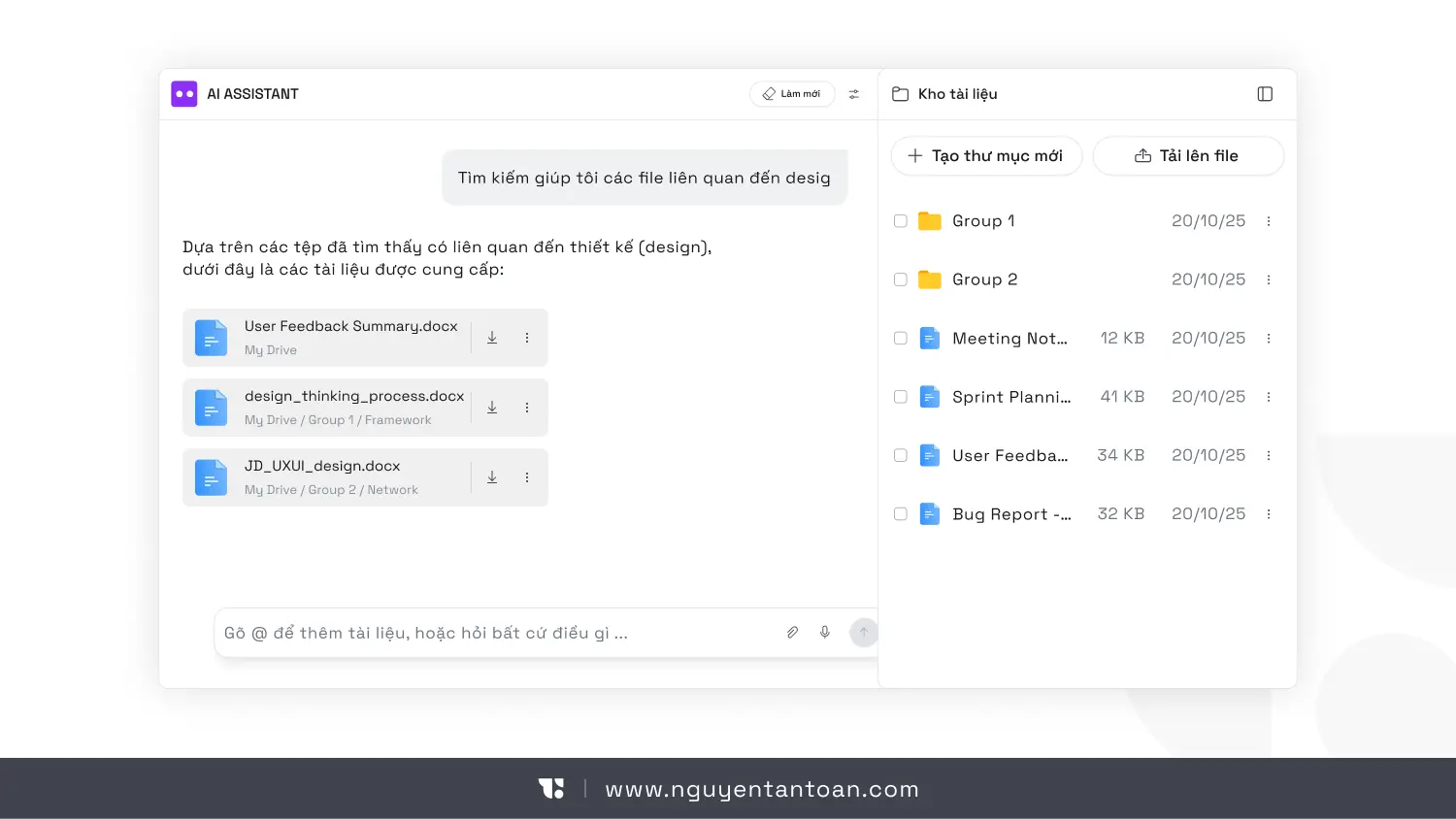 Minh hoạ UX khi người dùng dùng ngôn ngữ tự nhiên để tìm và thao tác với AI.