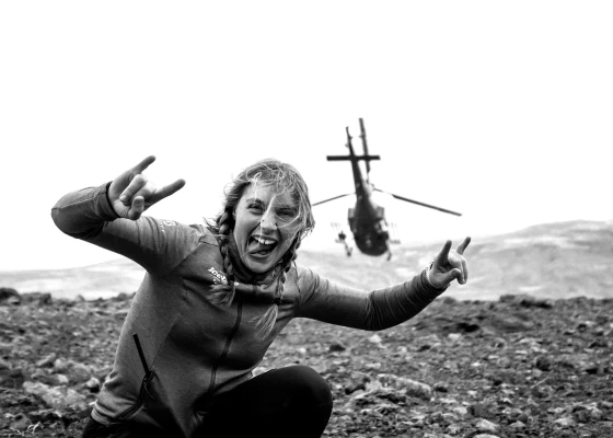 Icebike Adventures guide doing helibiking service