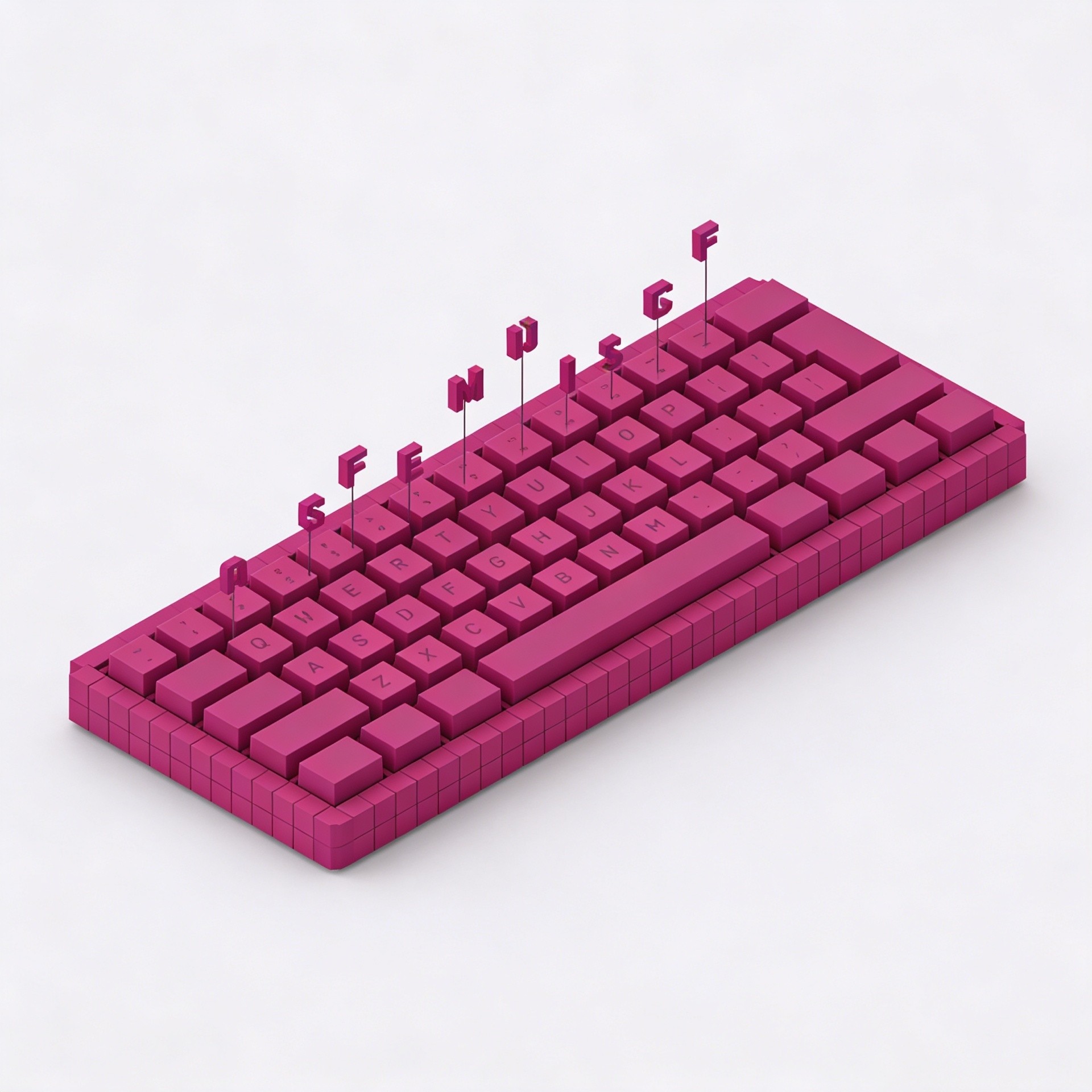Pink voxel keyboard symbolizing tools for writing and publishing faster