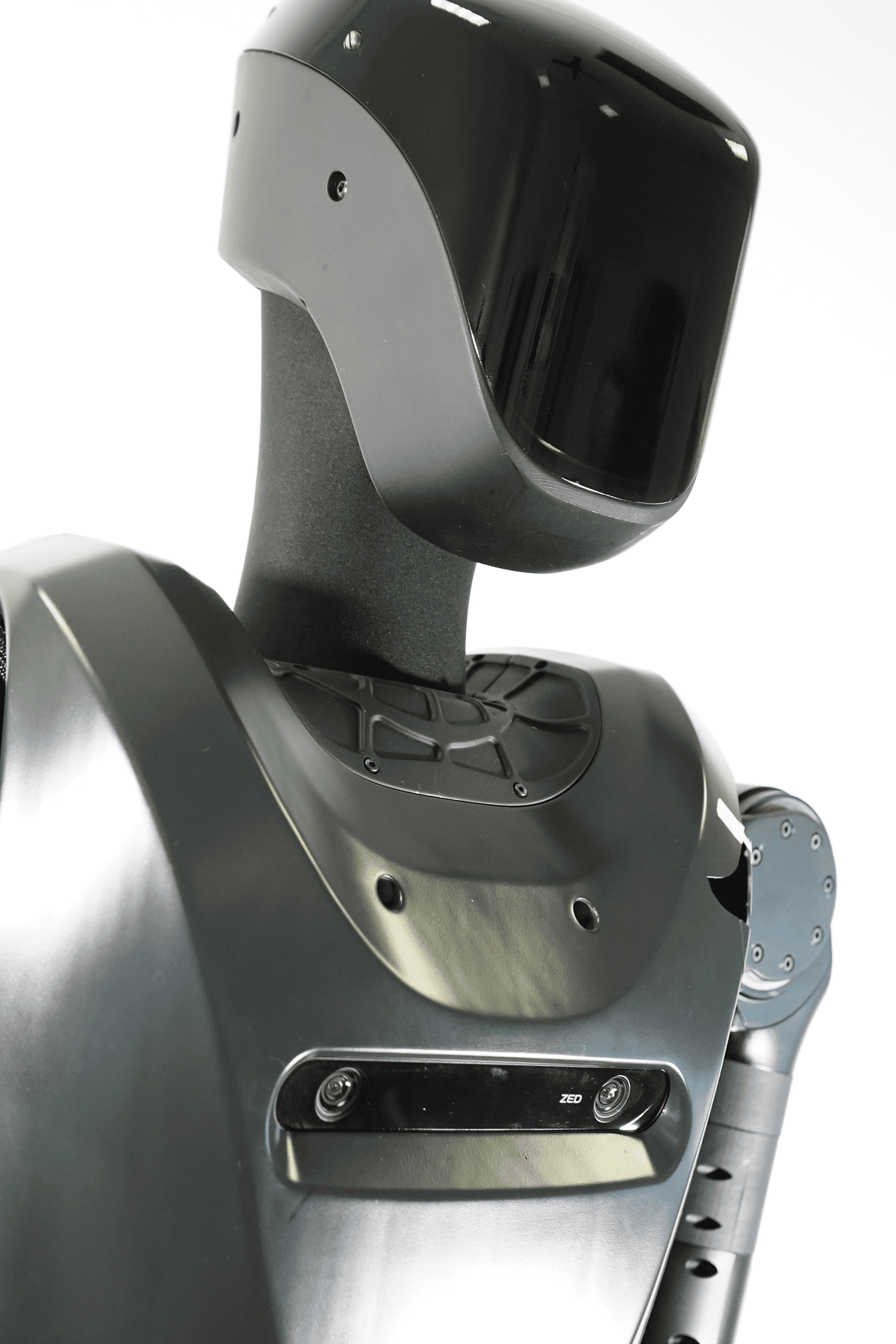 Black and white photo of Foundation robot