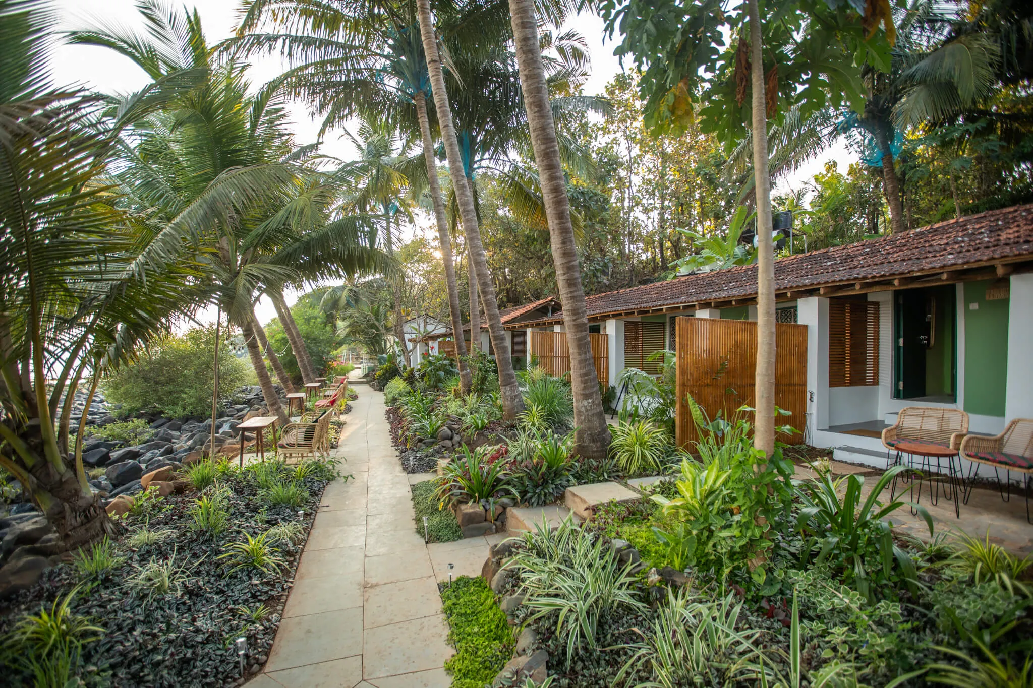 Cottages along the garden walk at Casa Jaali