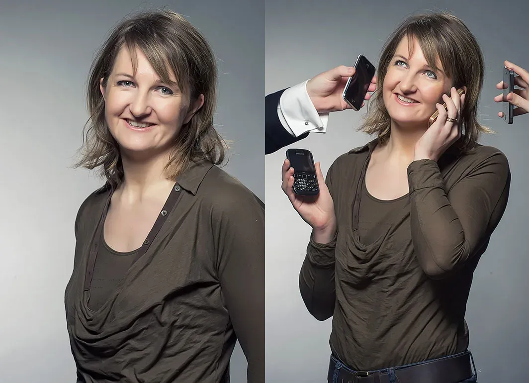 Double Portraits fun & professionnel femme dirigeante — photo studio corporate Lille Nord | Anteale Yann Manac’h 2025