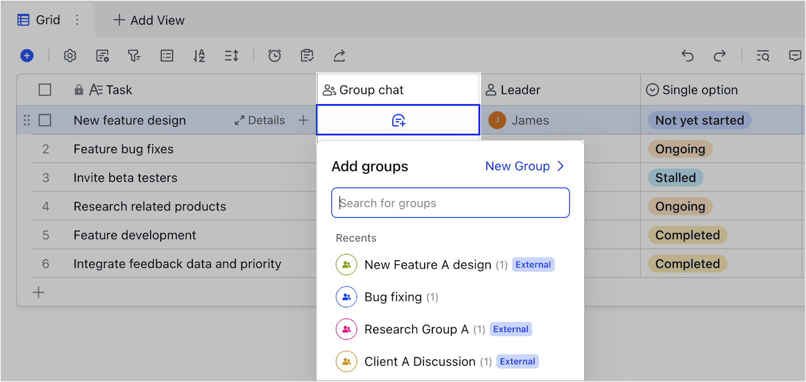 A group field that allows users to quickly join or jump to relevant groups