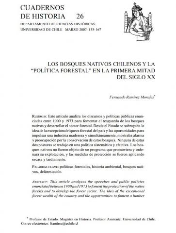 Los bosques nativos chilenos y la ''política forestal'' en la primera mitad del siglo XX.