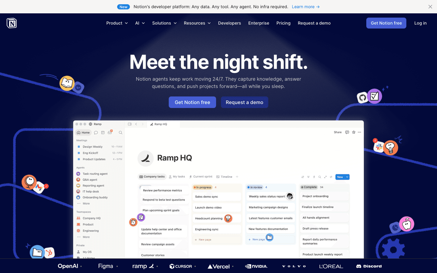 Notion workspace with AI agents and project databases
