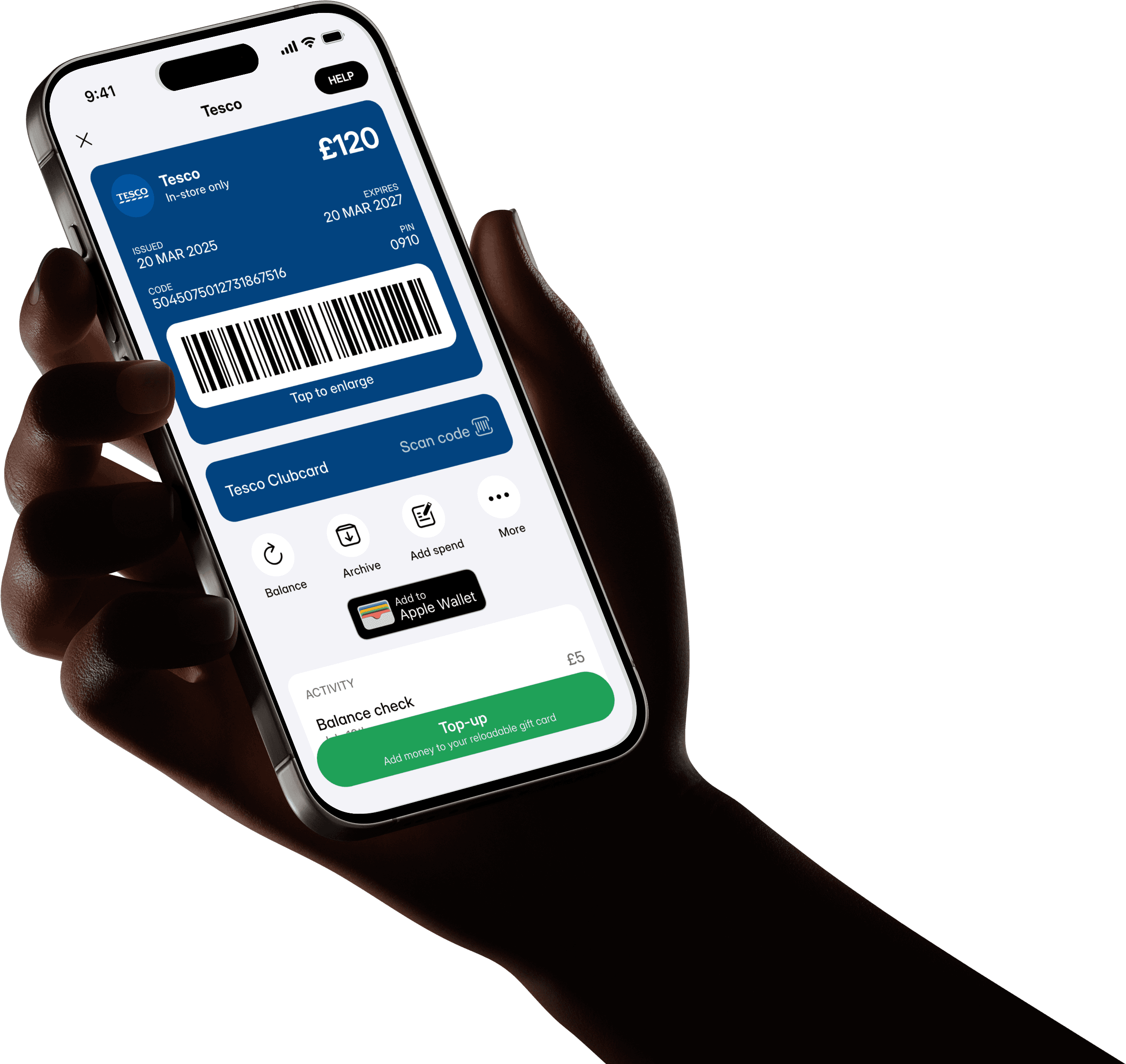 Tesco giftcard in the Cheddar app