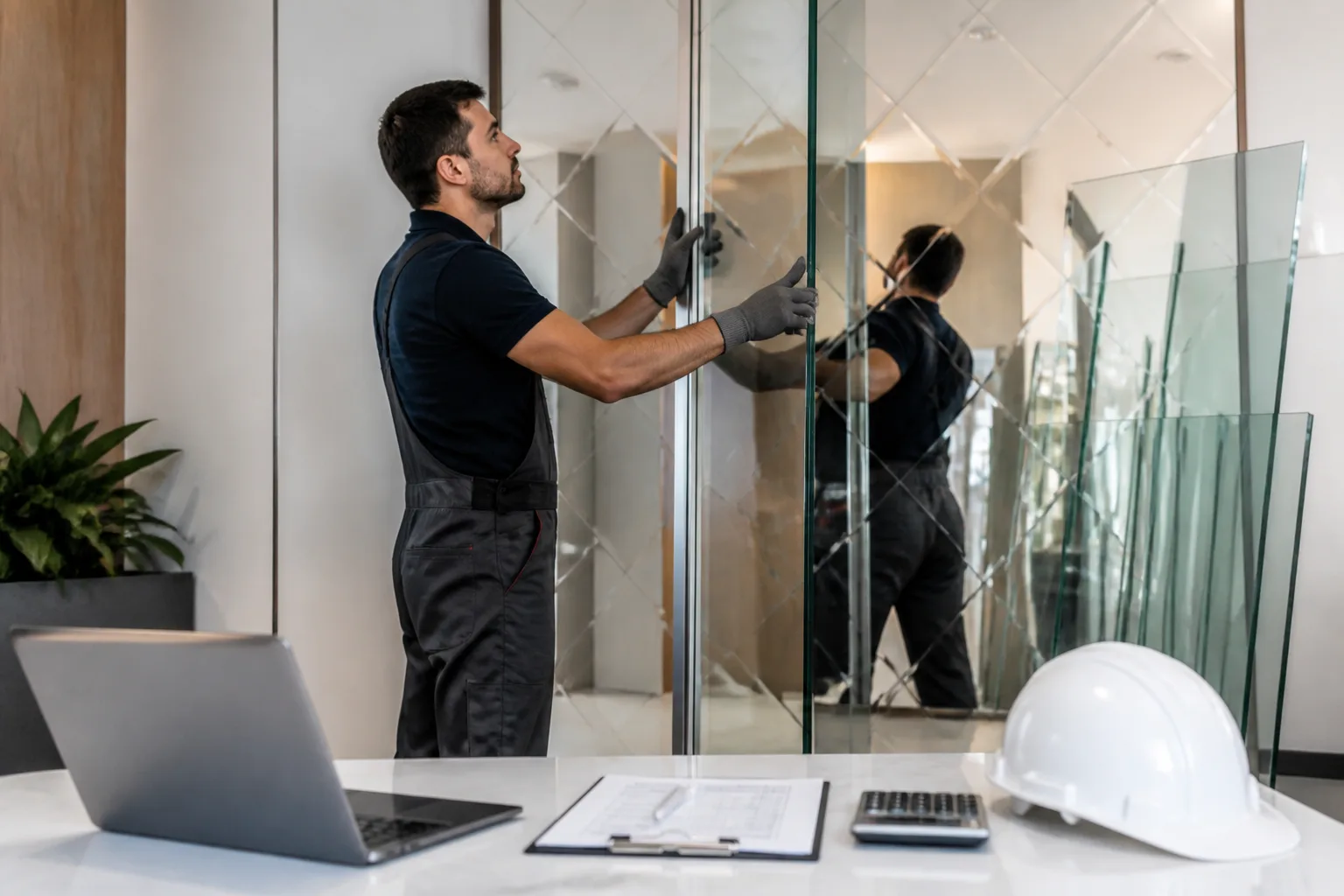 installation of glass, mirrors, etc.