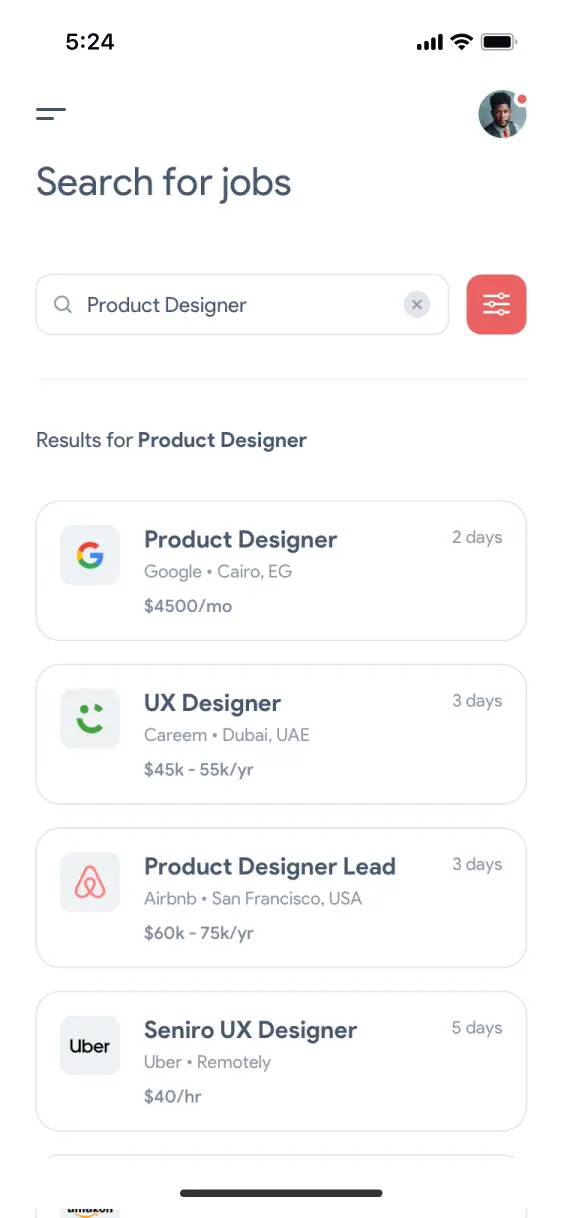 A screenshot from job gate home screen