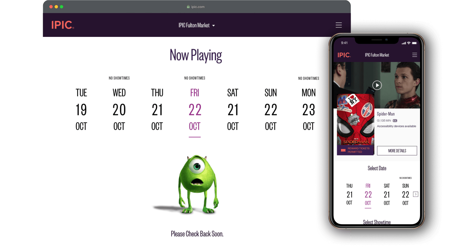 IPIC Theaters App - Dark and Light Mode