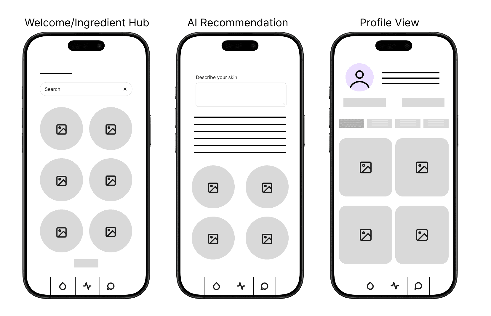my mockup for ceraves new skincare app: 3 iphones to show 3 features