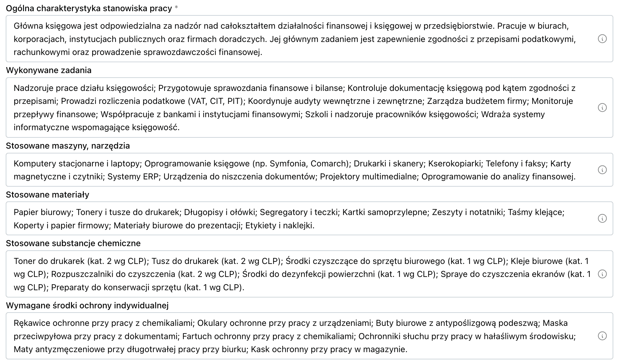 Wygenerowane stanowisko dla Głównej Księgowej