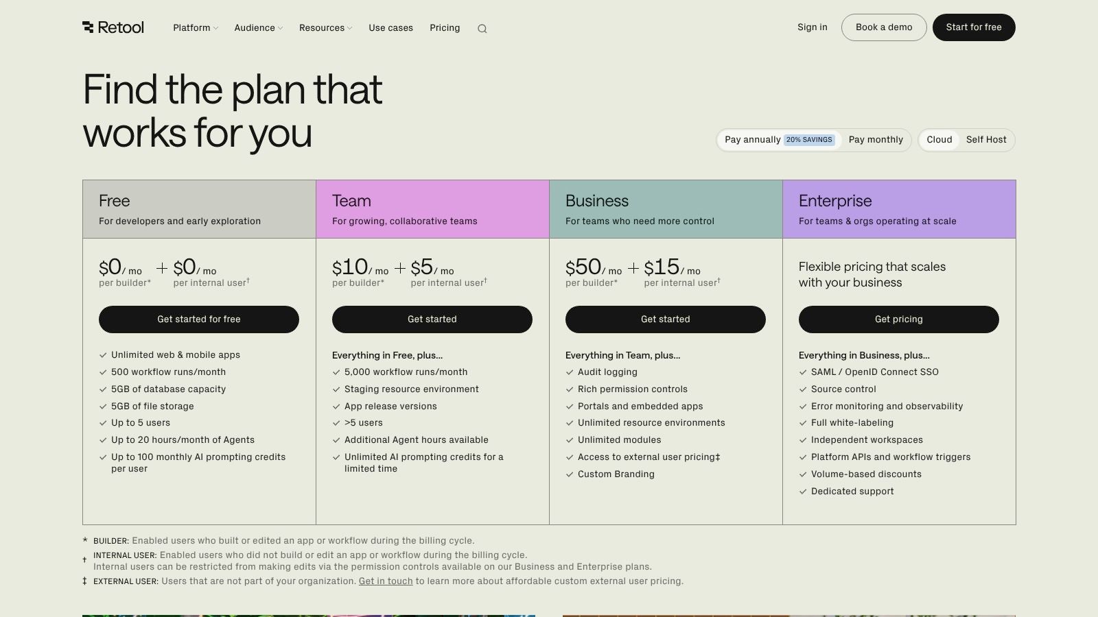 Retool pricing and plans for teams and businesses