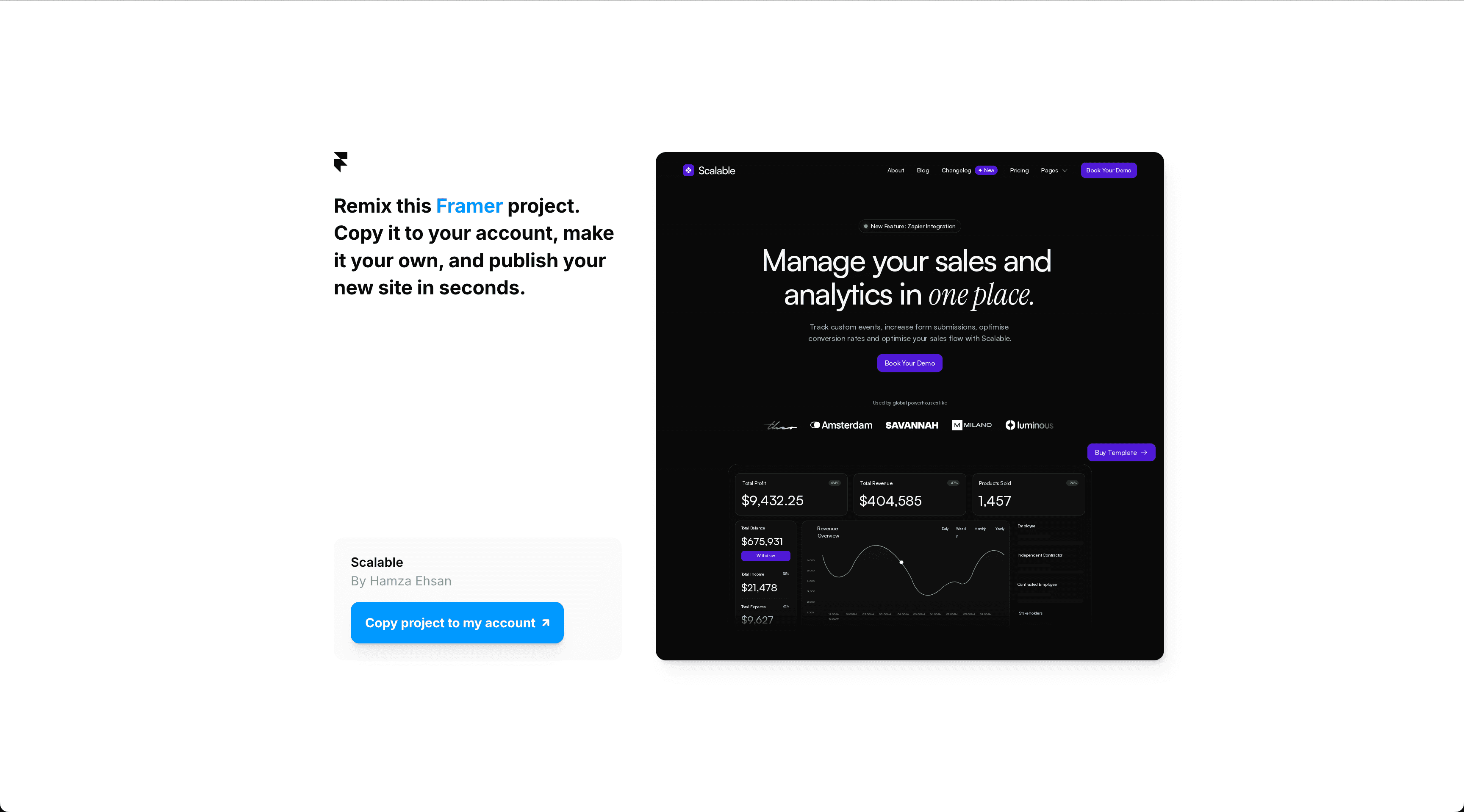 Screenshot of the Framer template remix page