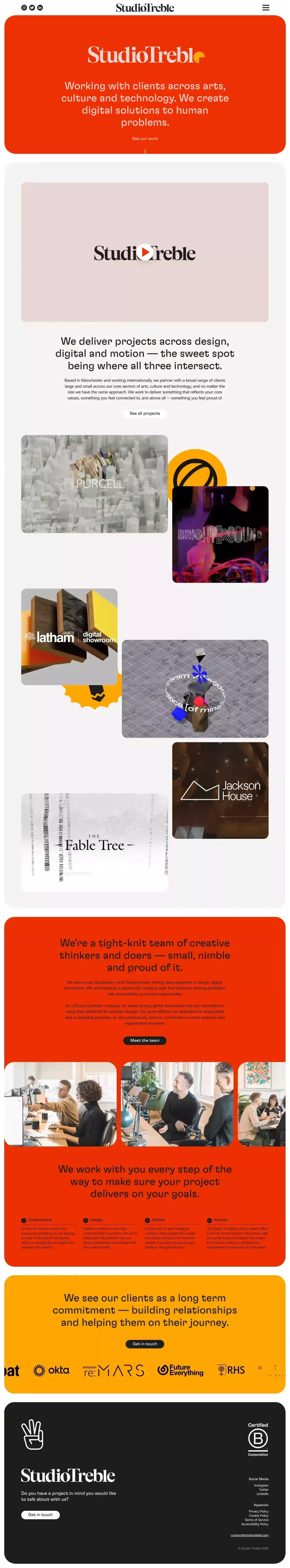 Studio Treble portfolio page screenshot showcasing Design and Tech design