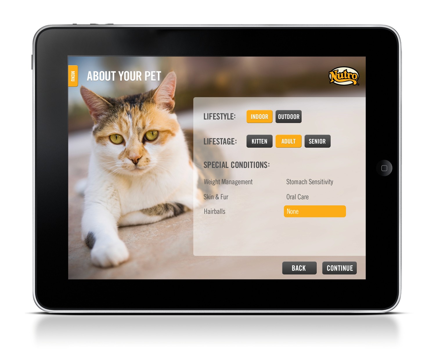 Nutro Pet Sales App Cat Recommendation Filters Screen