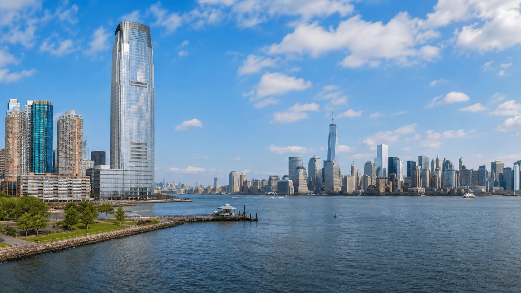 Jersey City skyline with view toward Manhattan across the river