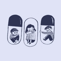 Portada de Niñez, identidad de género y políticas públicas: una mirada crítica desde la protección infantil, apunte de política pública de IdeaPaís, mostrando una ilustración de niños pequeños dentro de píldoras de medicamentos.