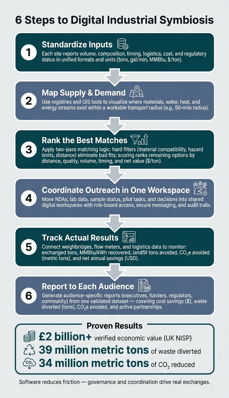 6-Step Digital Industrial Symbiosis Workflow