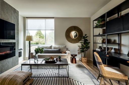 The living room of the Leschi Walkup Remodel, in Seattle, WA, a large scale renovation and home organization project by Elegant Simplicity interior design + professional organizing firm.