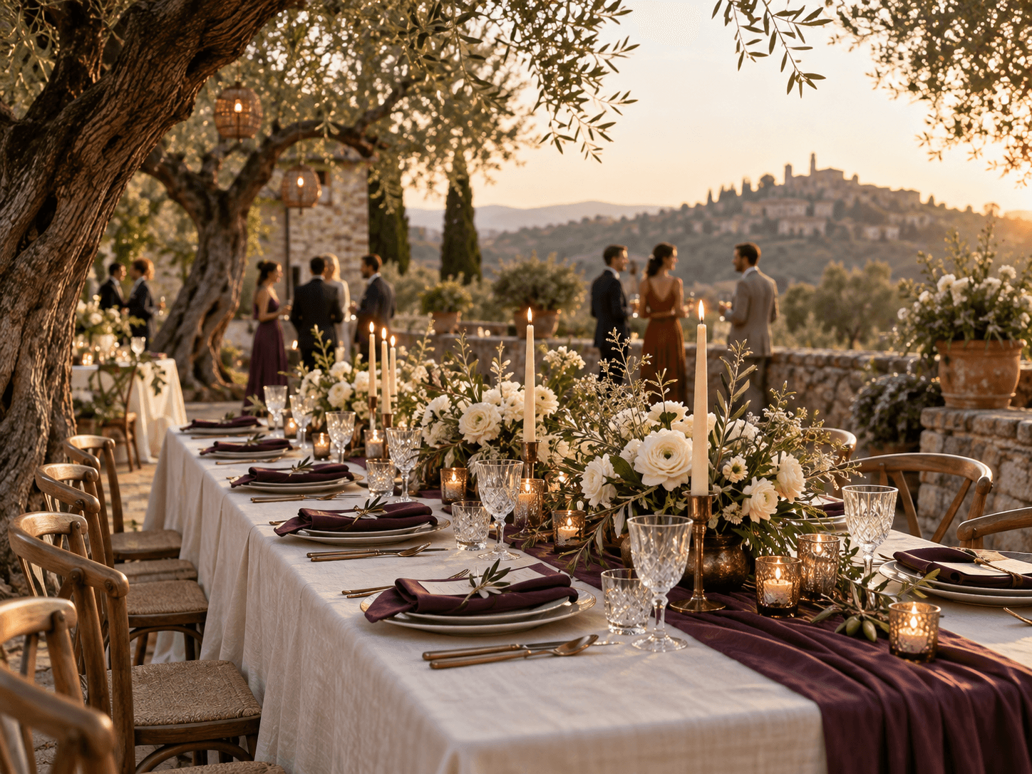 Wedding table under olive trees