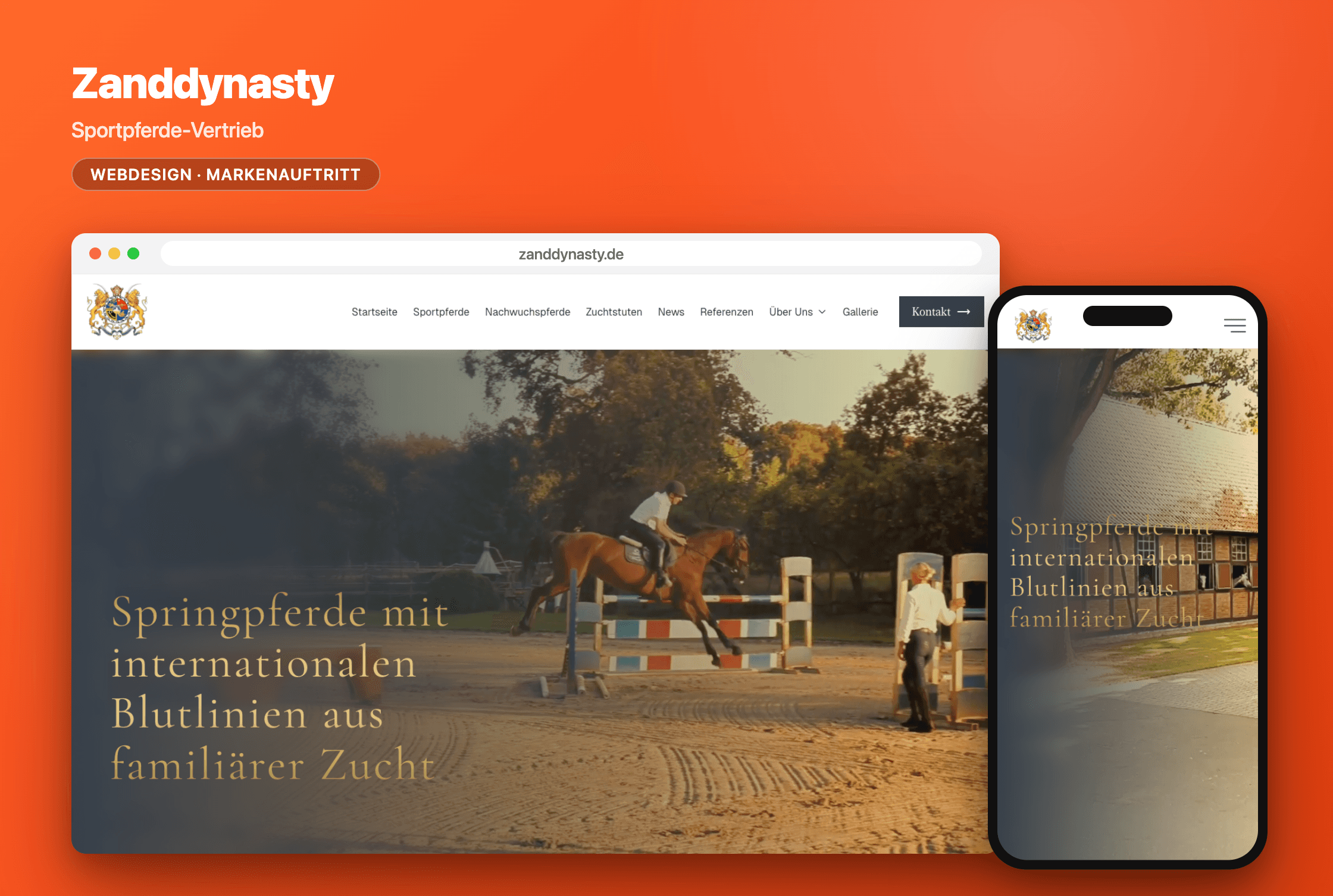 Webdesign-Projekt Zanddynasty – Website für Sportpferde-Vertrieb, Desktop- und Mobilansicht