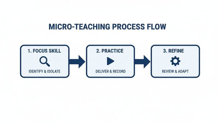 A diagram illustrating the micro-teaching process flow, detailing steps for skill identification, practice, and refinement.