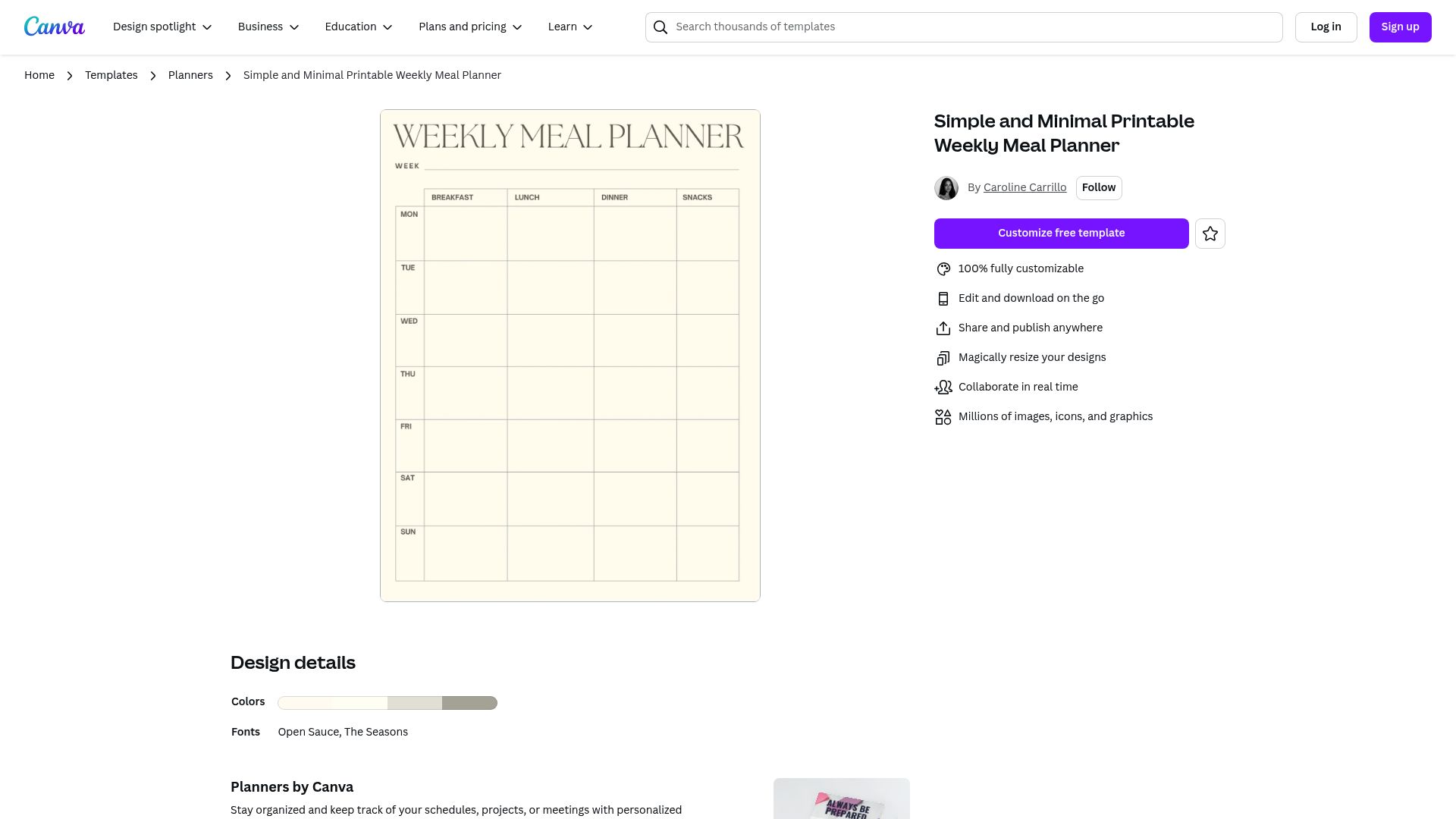 7 Best Meal Planner Template Picks for 2025 - Simple and Minimal Printable Weekly Meal Planner by Caroline Carrillo