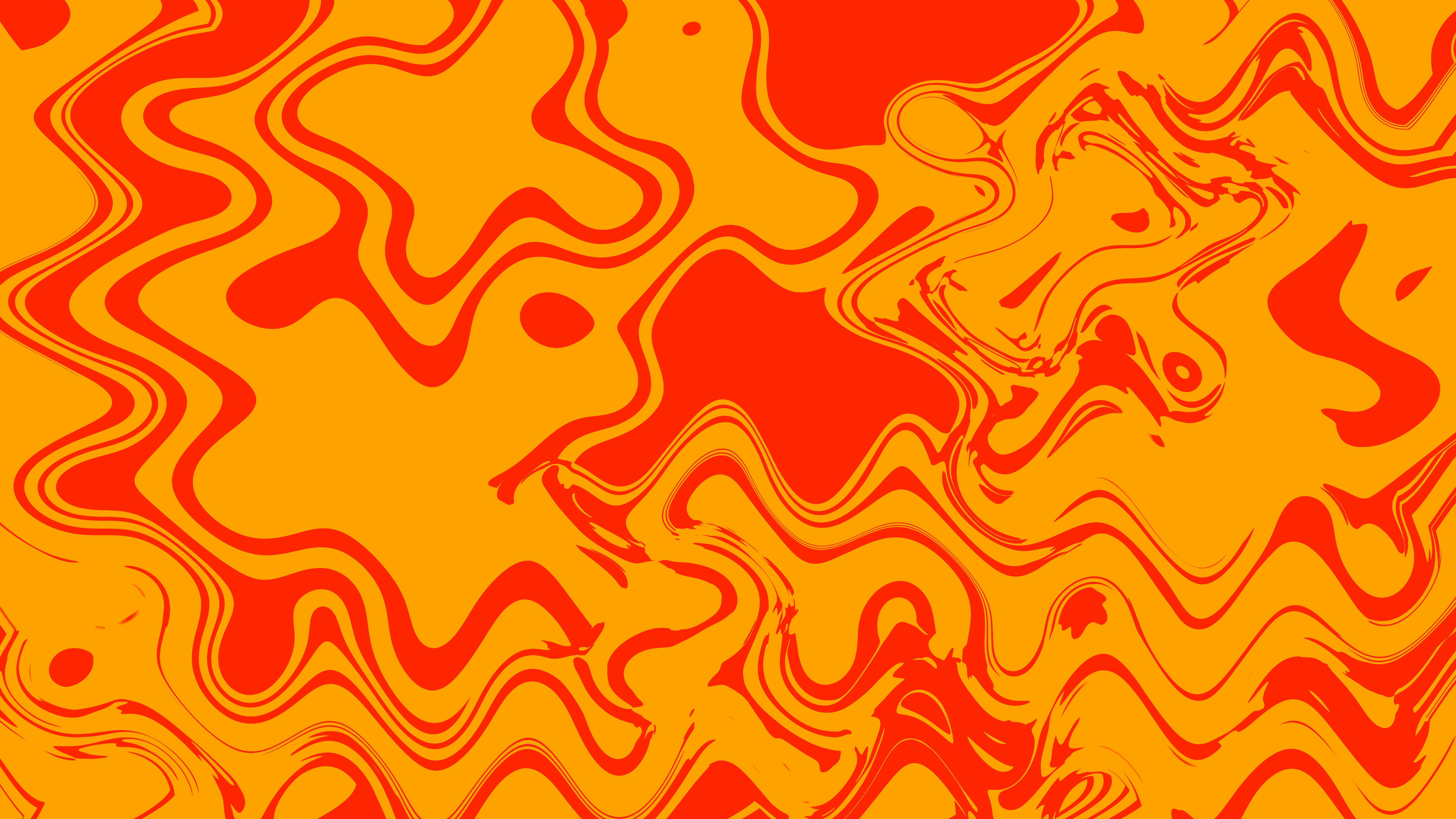 Orange and red wavy patterns form a colorful background.