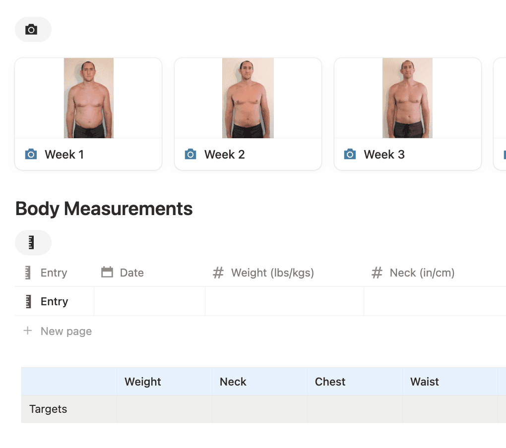 body measurement tracking template