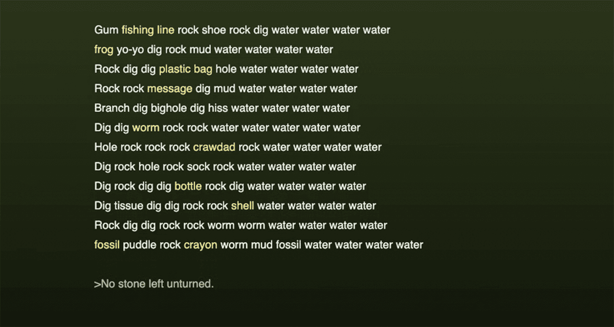 Screenshot of the game showing a hypertext rendition of a river.