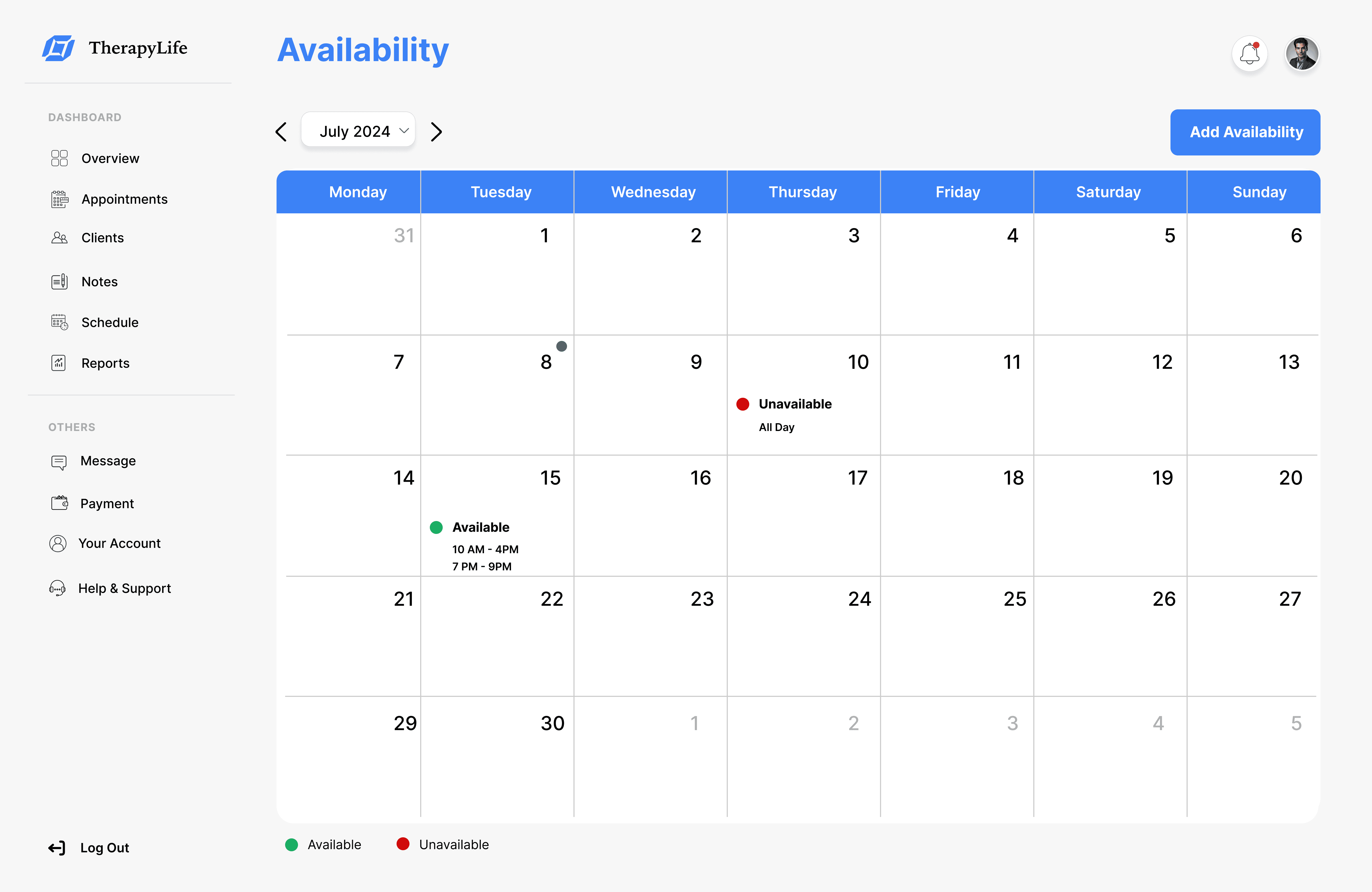 User dashboard