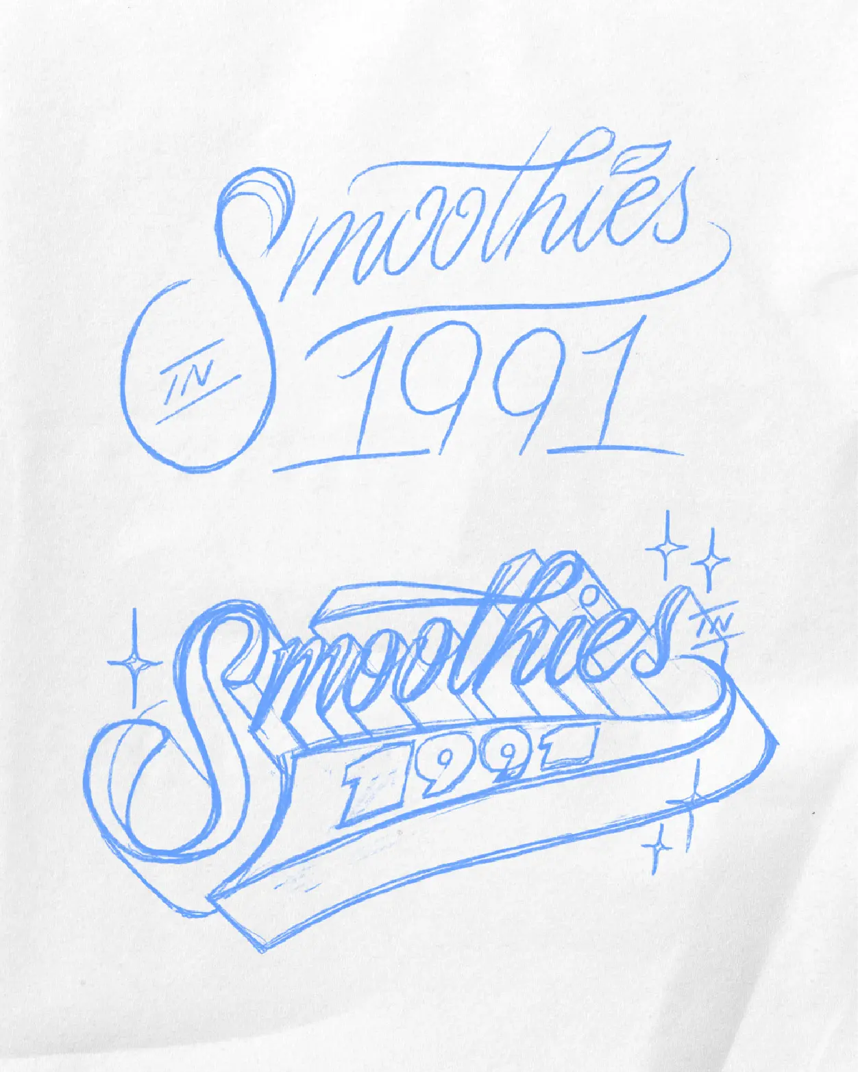 Sketches of “Smoothies in 1991” script font for Larry June music video graphics.