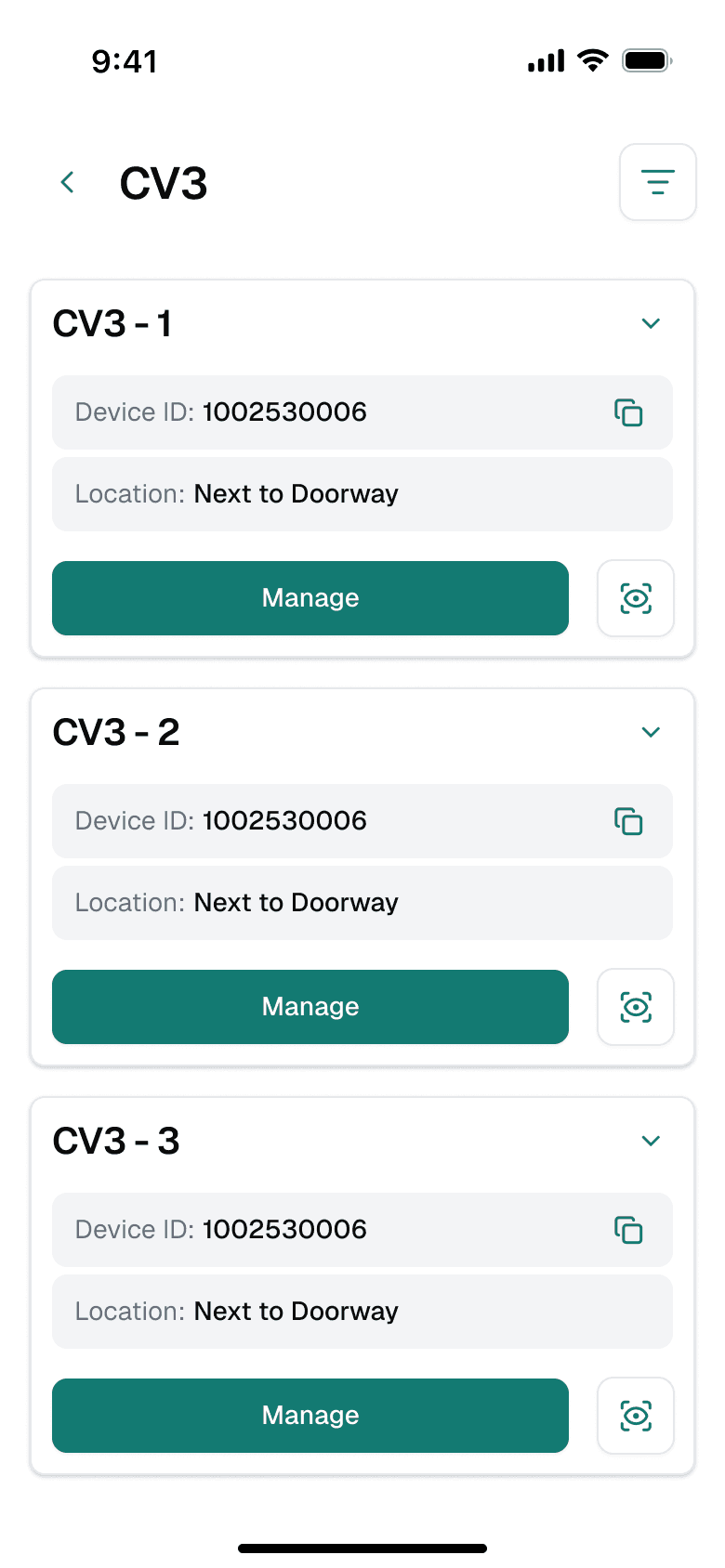Keus Ops app: CV3 controller appliances