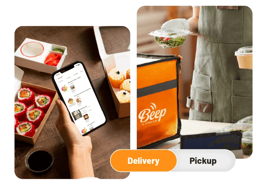 Ordering food via Beep app for delivery or pickup services.