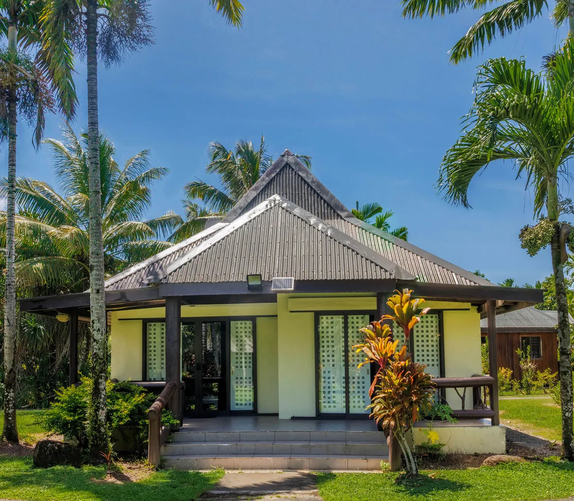 PPatio outside area of a beachfront premium villa at Uprising Beach Resort, Pacific Harbour, Fiji.