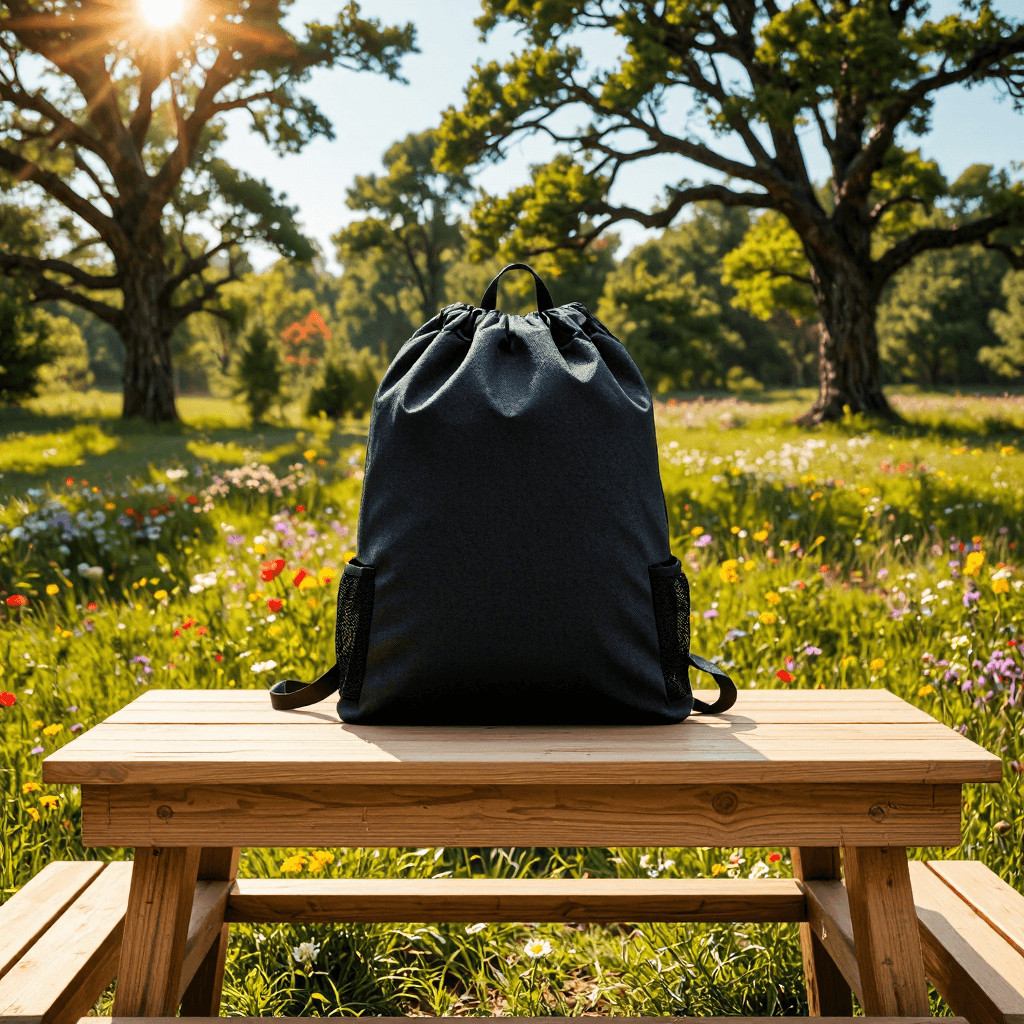 product photography of a drawstring backpack for casual use