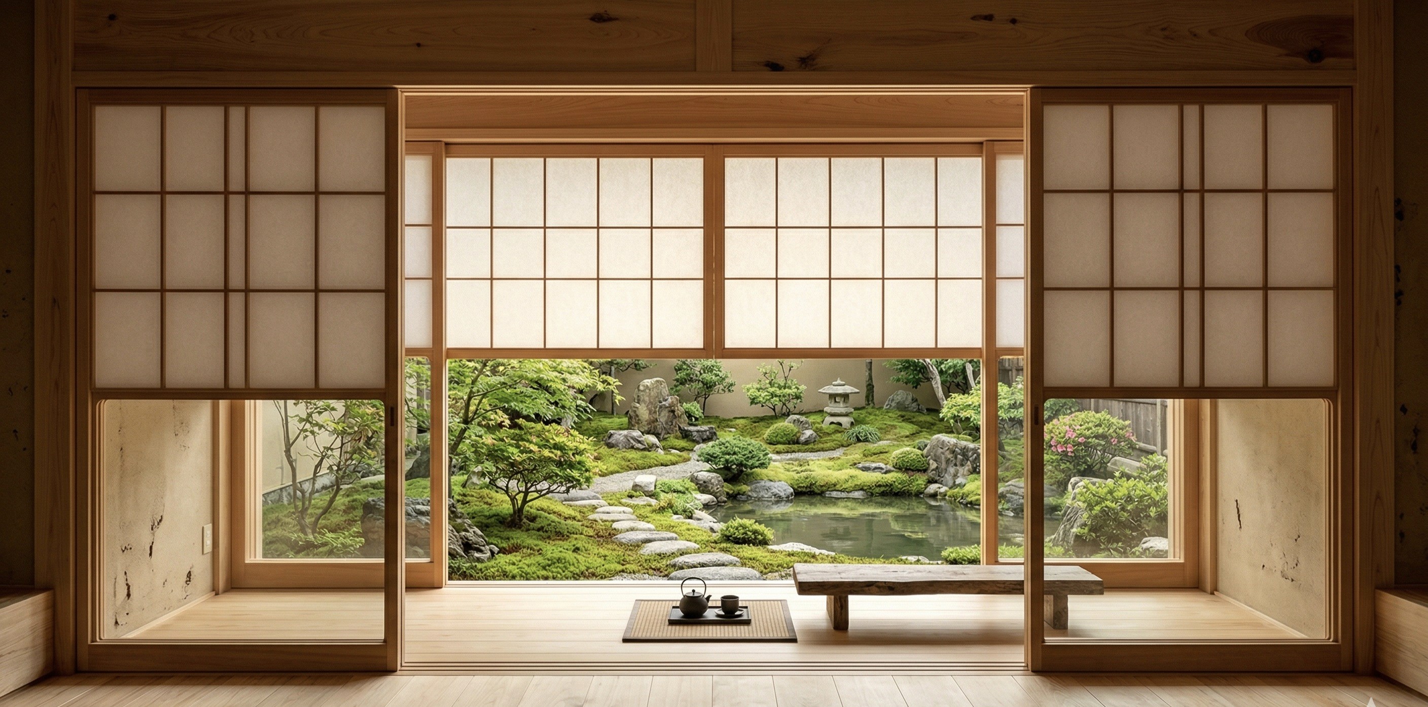 Traditional japanese room with shoji screens and garden view