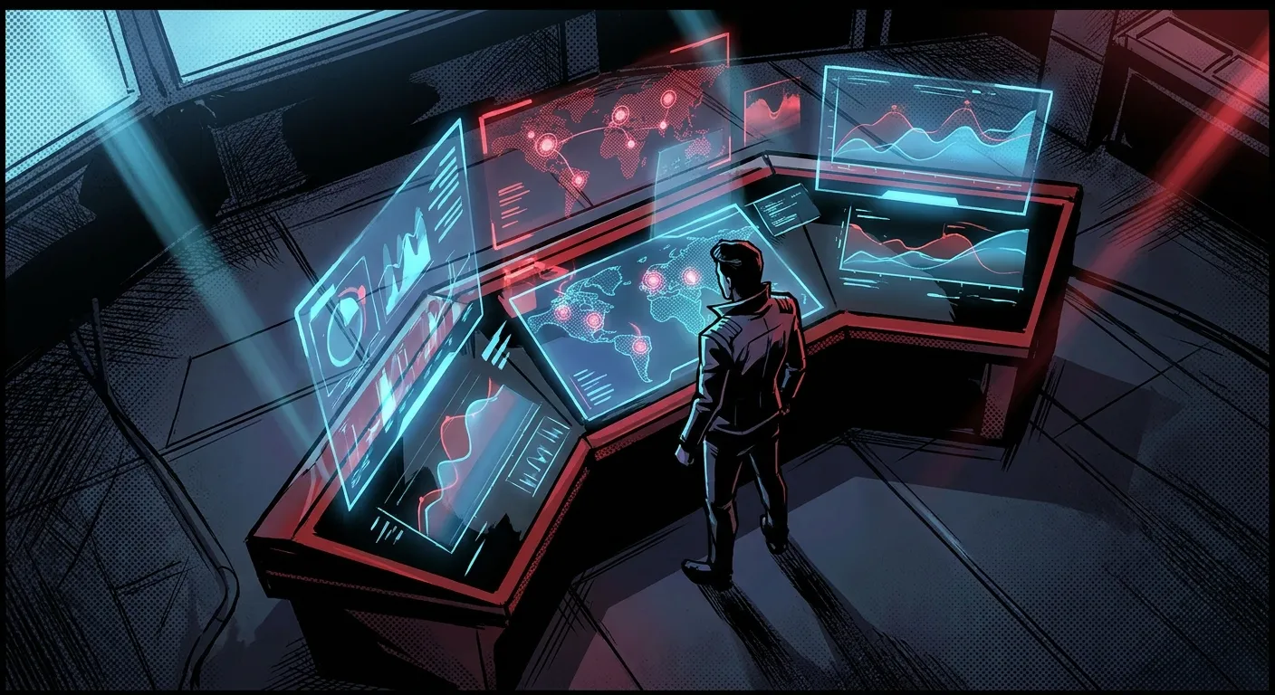 Stylized man analyzing digital marketing data at RockN' Socials agency.