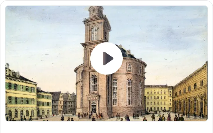 Schaubild für "Digitale Rundgänge", alte Zeichnung einer frankfurter Kirche