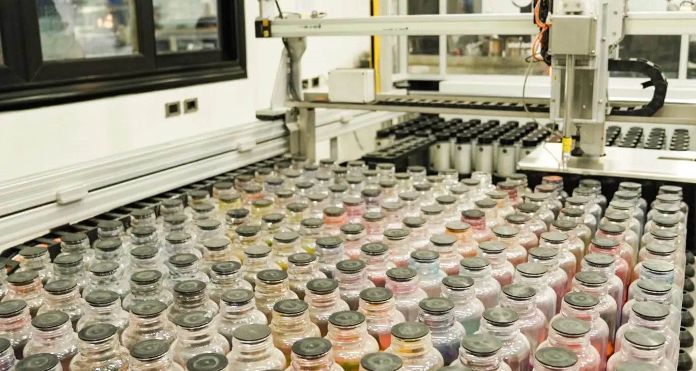 Bottles of colored dyes.
