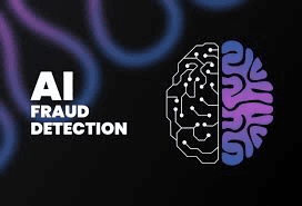 Grafik „AI Fraud Detection“ mit einem halb als Schaltkreis gezeichneten Gehirn als Sinnbild für KI-gestützte Betrugsprävention.