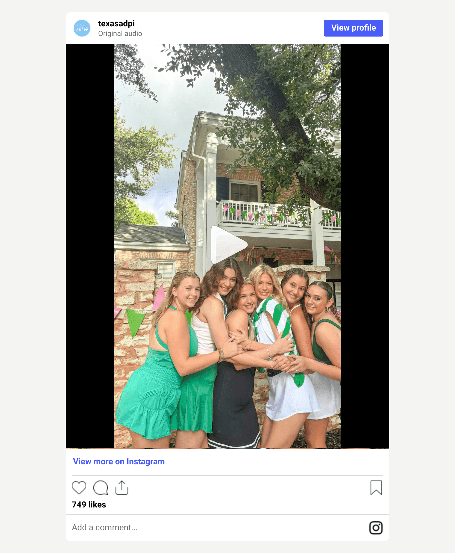 Texas Alpha Delta Pi Instagram reel of its PAR-TEE rush party