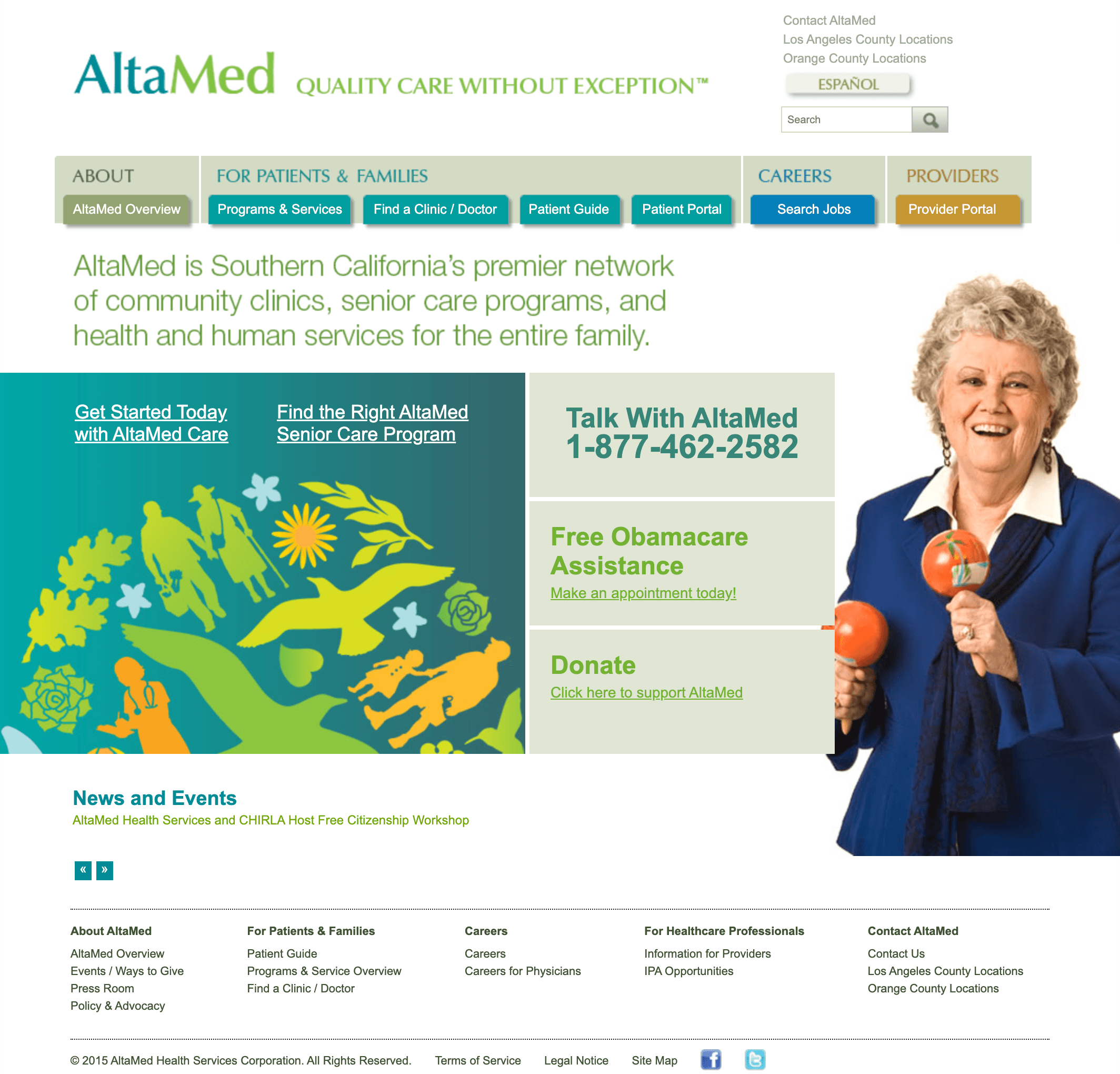 Altamed.org homepage prior to the first redeisgn. Before 2017