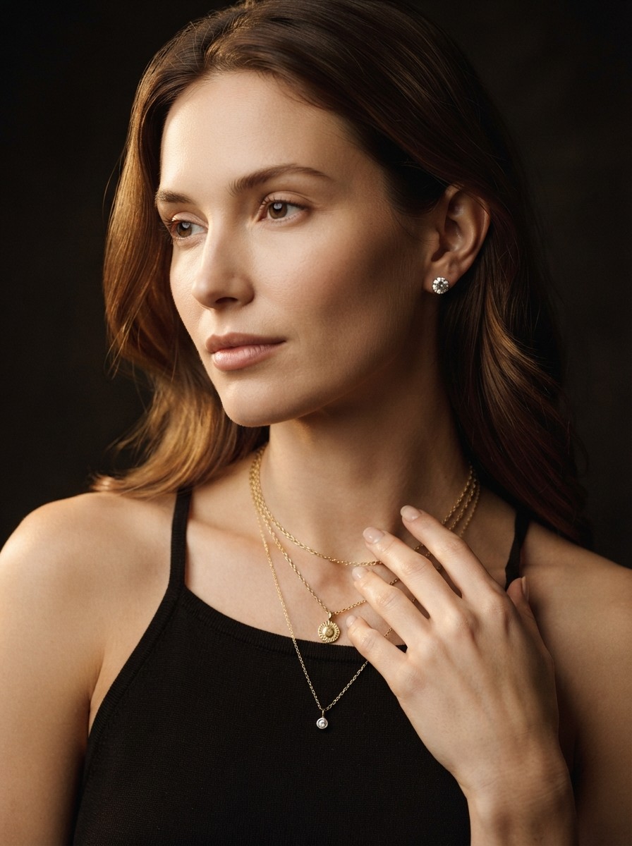 AUREUM campaign — Layered gold necklaces