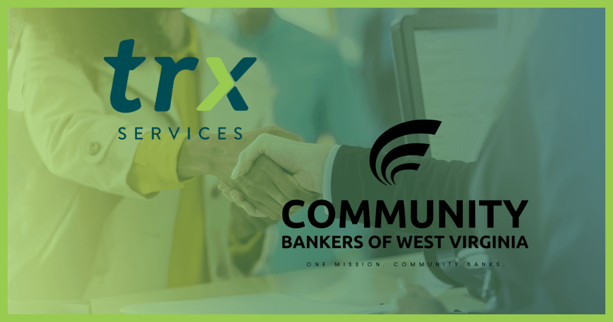 An image of the TRX Services logo beside the CBWV logo, on a background of two people shaking hands